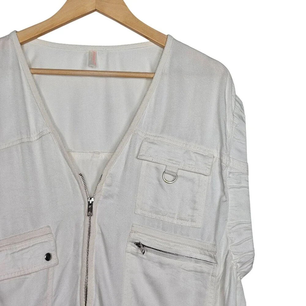 Free People Hang Time Movement White Utility Vest Sleeveless Zip Up Multi Pocket